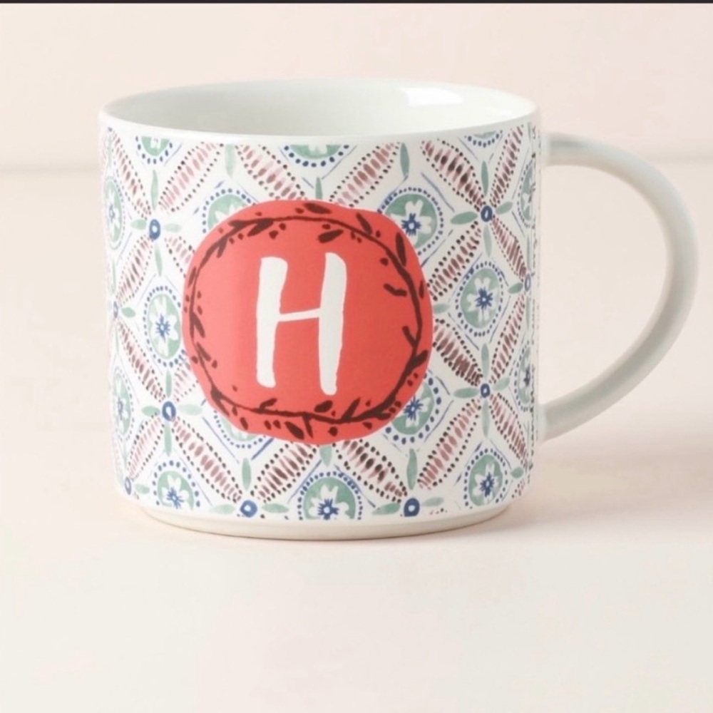 NWT Anthropologie Monogram Ceramic Mug  Letter H